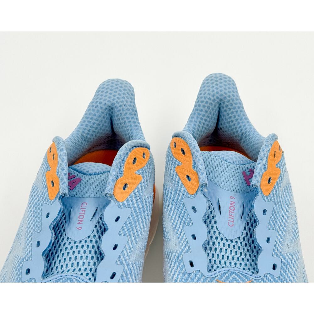 HOKA Clifton 9 Women’s 6.5B Airy Blue Ice Water Orange Running Sneakers 1127896 - Picture 10 of 14